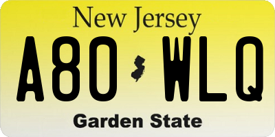 NJ license plate A80WLQ