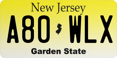 NJ license plate A80WLX