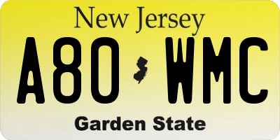 NJ license plate A80WMC