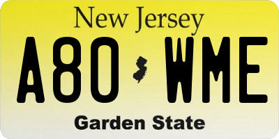 NJ license plate A80WME