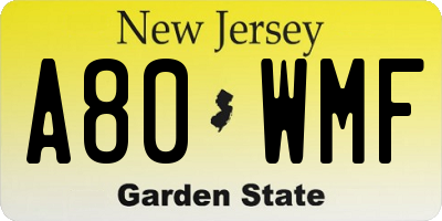 NJ license plate A80WMF