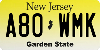 NJ license plate A80WMK