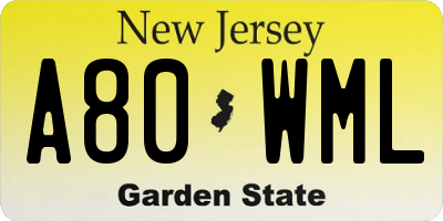 NJ license plate A80WML