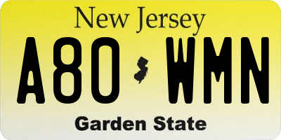 NJ license plate A80WMN