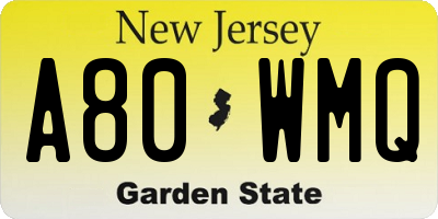 NJ license plate A80WMQ