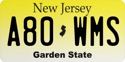 NJ license plate A80WMS