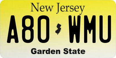 NJ license plate A80WMU