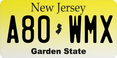 NJ license plate A80WMX