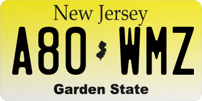 NJ license plate A80WMZ