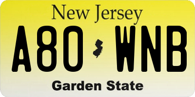NJ license plate A80WNB