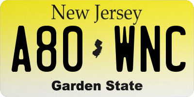 NJ license plate A80WNC