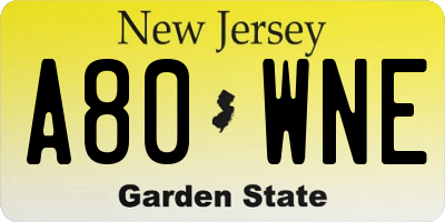 NJ license plate A80WNE