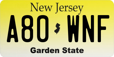 NJ license plate A80WNF