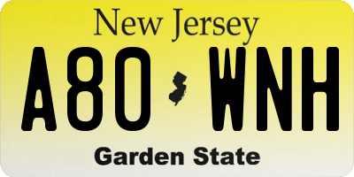 NJ license plate A80WNH