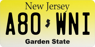 NJ license plate A80WNI