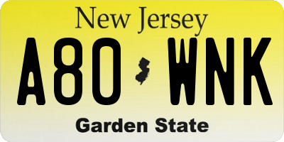 NJ license plate A80WNK