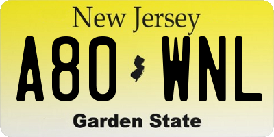 NJ license plate A80WNL