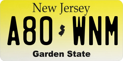 NJ license plate A80WNM