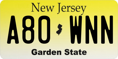 NJ license plate A80WNN