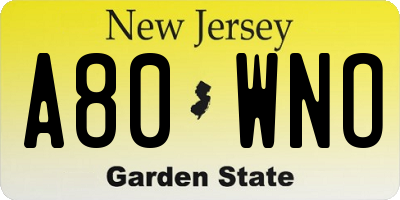 NJ license plate A80WNO