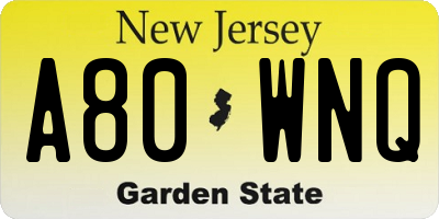 NJ license plate A80WNQ
