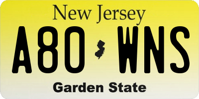 NJ license plate A80WNS