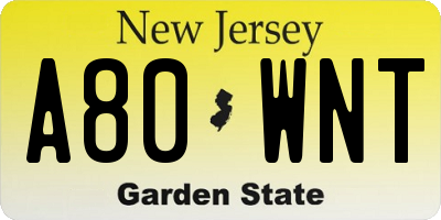 NJ license plate A80WNT