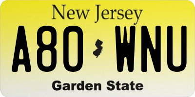NJ license plate A80WNU