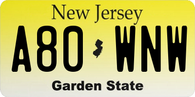 NJ license plate A80WNW