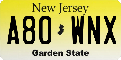 NJ license plate A80WNX