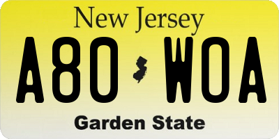 NJ license plate A80WOA