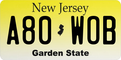 NJ license plate A80WOB