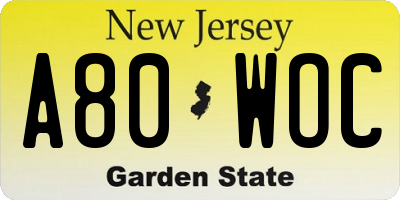 NJ license plate A80WOC