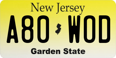 NJ license plate A80WOD