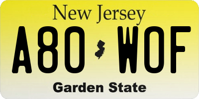 NJ license plate A80WOF