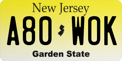 NJ license plate A80WOK