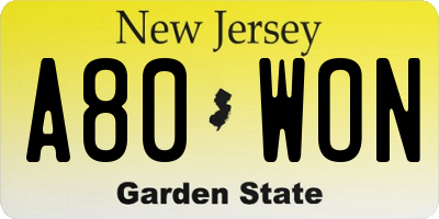 NJ license plate A80WON