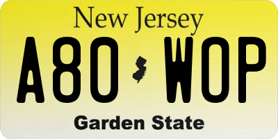 NJ license plate A80WOP