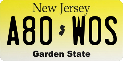 NJ license plate A80WOS