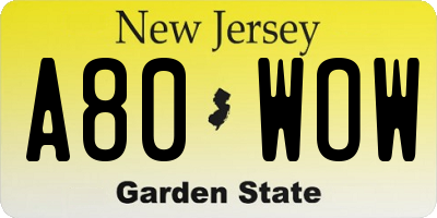 NJ license plate A80WOW