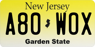 NJ license plate A80WOX