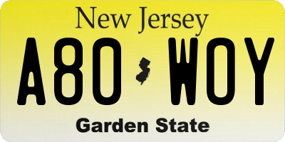 NJ license plate A80WOY