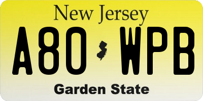 NJ license plate A80WPB