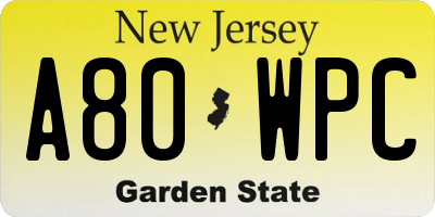 NJ license plate A80WPC