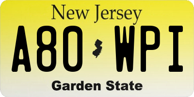 NJ license plate A80WPI