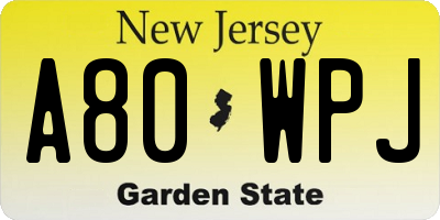 NJ license plate A80WPJ