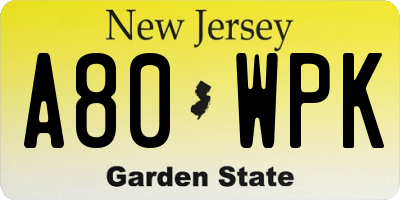 NJ license plate A80WPK