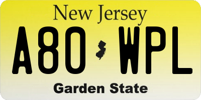 NJ license plate A80WPL