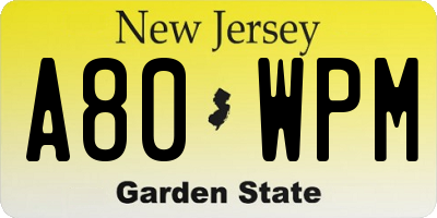 NJ license plate A80WPM