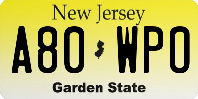 NJ license plate A80WPO